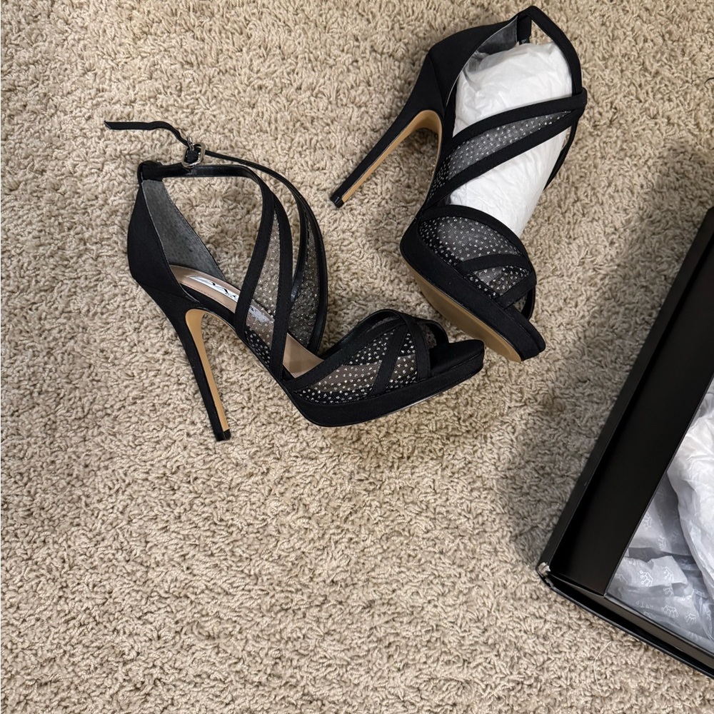 Nina Black Elegant Mesh Heels